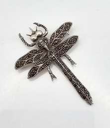 Marcasite Sterling Silver Dragonfly Brooch 6.9 G