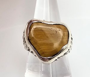 Tigers Eye Sterling Silver Ring Size 8.5 22.2 G