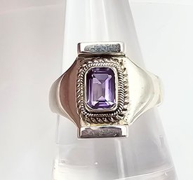 Amethyst Sterling Silver Cocktail Ring Size 8.5 7.7 G Approximately 0.75 TCW