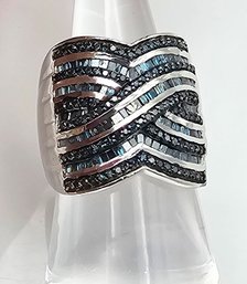 Diamond Sterling Silver Cocktail Ring Size 7 11.2 G