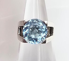 Sapphire Sterling Silver Cocktail Ring Size 5.5 9.5 G Approximately 6 TCW