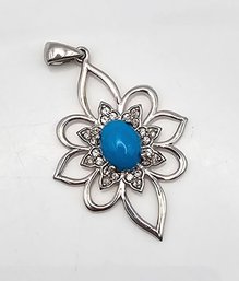 White Topaz Turquoise Sterling Silver Pendant 3.5 G