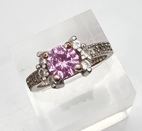 Pink Tourmaline Sterling Silver Cocktail Ring Size 7.75 3.8 G