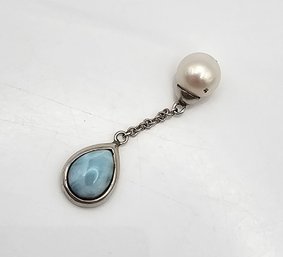 Pearl Larimar Sterling Silver Jewelry 2.6 G