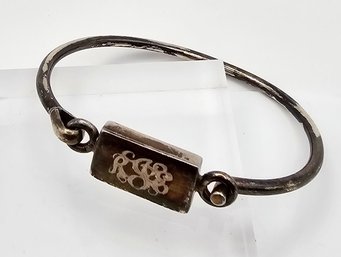 Mexico Taxco TK-40 Sterling Silver Hook Bangle Bracelet 17.5 G