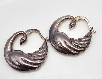 OM Sterling Silver Swan Earrings 2.3 G