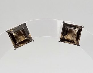 Smoky Quartz Sterling Silver Earrings 3.8 G Approximately 4 TCW