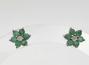DBJ Emerald Sterling Silver Flower Earrings 2.1 G 1.2 TCW