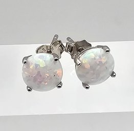 Opal Sterling Silver Earrings.0.8 G Approximately 1.50 TCW