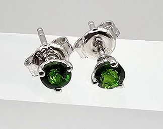 Signed Emerald Sterling Silver Stud Earrings 0.9 G Approximately 0.40 TCW