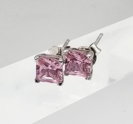 Pink Tourmaline Sterling Silver Stud Earrings 0.9 G Approximately 1.9 TCW