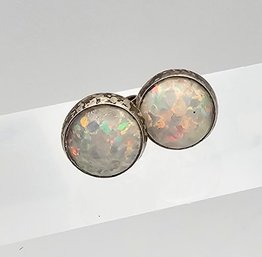 Opal Sterling Silver Stud Earrings 0.9 G Approximately 1.5 TCW