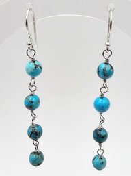 SWS Turquoise Sterling Silver Drop Dangle Earrings 3.3 G