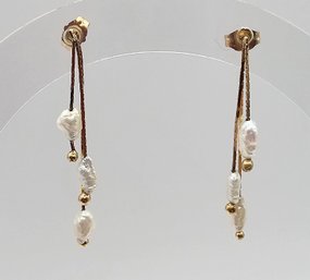 JCM Pearl 14K Gold Drop Dangle Earrings 1.3 G