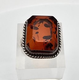 Amber Sterling Silver Ring Size 8 6.8 G