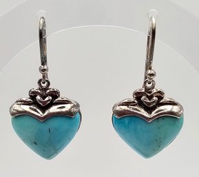SX Southwestern Turquoise Sterling Silver Heart Drop Dangle Earrings 7.9 G
