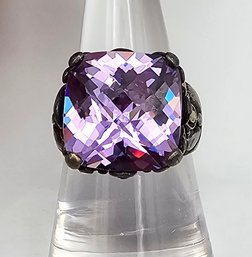 Cushion Cut Amethyst Sterling Silver Cocktail Ring Size 7.5 13.4 G