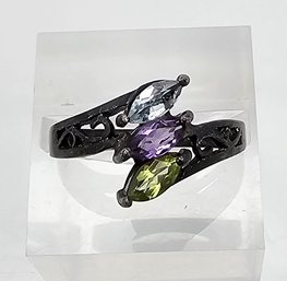 CA Amethyst Peridot Topaz Sterling Silver Cocktail Ring Size 6.75 3.3 G Approximately 0.72 TCW