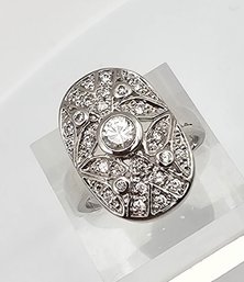 ATI Rhinestone Sterling Silver Cocktail Ring Size 7.75 7.5 G