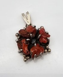 Southwestern Coral Chunk Sterling Silver Pendant 7.2 G