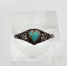 Turquoise Sterling Silver Heart Ring Size 6.75 1.4 G