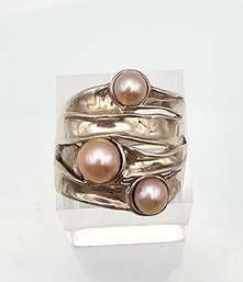 Israel HG Nagit Gorali Pearl Sterling Silver Ring Size 9.5 8.8 G