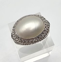 Judith Ripka Faux Pearl Cubic Zirconia Sterling Silver Cocktail Ring Size 9.5 12.4 G