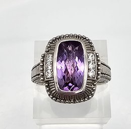 Judith Ripka Purple Cubic Zirconia Sterling Silver Cocktail Ring Size 10.25 Q0.9 G