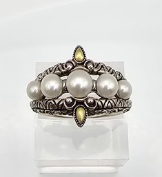 Barbara Bixby Pearl 18K Gold Sterling Silver Cocktail Ring Size 9.25 11.3 G