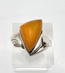Butterscotch Amber Sterling Silver Ring Size 8 6.2 G