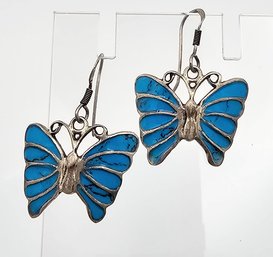 Turquoise Sterling Silver Butterfly Earrings 4.7 G