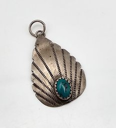 Signed Turquoise Sterling In Pendant 2.1 G