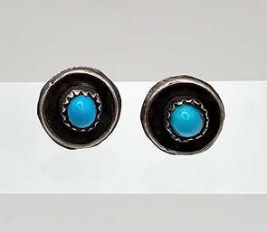 Southwestern Turquoise Sterling Silver Earrings 0.8 G