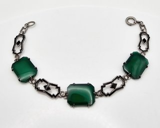 Green Enamel Sterling Silver Bracelet 10.6 G