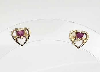 'HAN' Ruby 10K Gold Heart Earrings 1.4 G Approximately 0.20 TCW