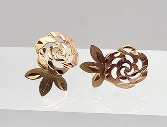 'JCM ' 14K Gold Rose Earrings 0.2 G