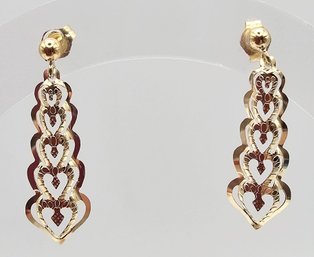 'CM' 14K Gold Drop Dangle Earrings 0.7 G