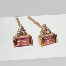 'LAKA?' Pink Tourmaline 14K Gold Earrings 0.7 G