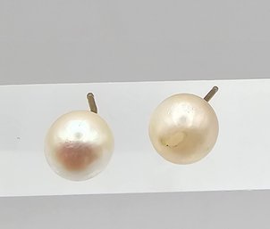 'PPC' Pearl 14K Gold Earrings 1 G 6.5 Mm