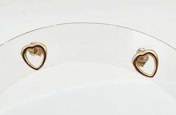 Signed 14K Gold Heart Earrings 0.1 G