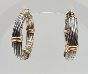 14K Gold Sterling Silver Twist Hoop Earrings 6.6 G