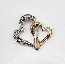 'HDS' Diamond Sterling Silver Two-Tone Heart Pendant 1.5 G