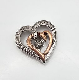 'DTC' Diamond 10K Gold Sterling Silver Heart Pendant 3.5 G