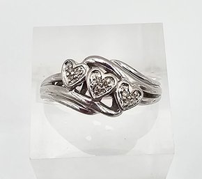 'SUN' Diamond Sterling Silver Heart Cocktail Ring Size 6.5 3.5 G