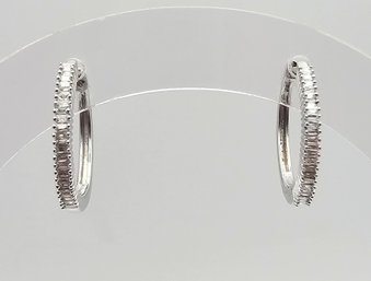 Diamond Sterling Silver Hoop Earrings 2.3 G