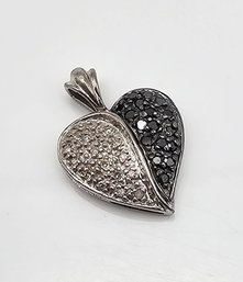 Signed Sterling Silver Diamond Heart Pendant 2.3 G