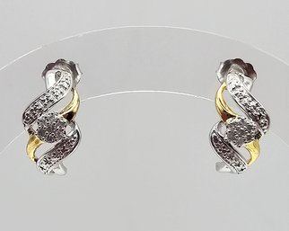 (M) Diamond Sterling Silver Two-Tone Earrings 2.5 G