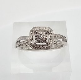 'F' Diamond Sterling Silver Cocktail Ring Size 6.75 2.6 G