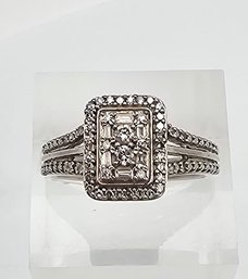 'JTW' Diamond Sterling Silver Cocktail Ring Size 6.75 3.5 G