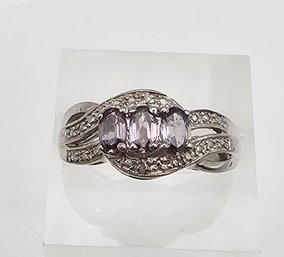 STS Amethyst Sterling Silver Cocktail Ring Size 6.75 3.4 G